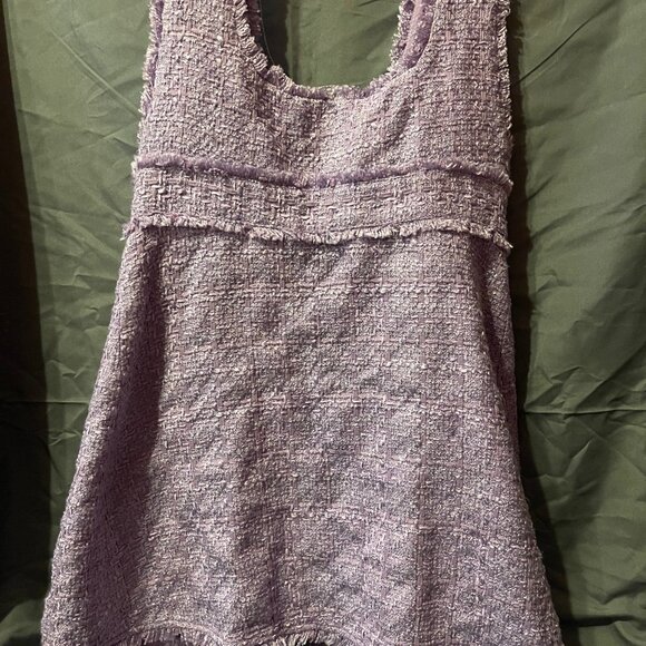 Womens ZARA Lilac Rhinestone Button-Up Front, Sleeveless, Tweed, Mini Dress - Picture 8 of 12